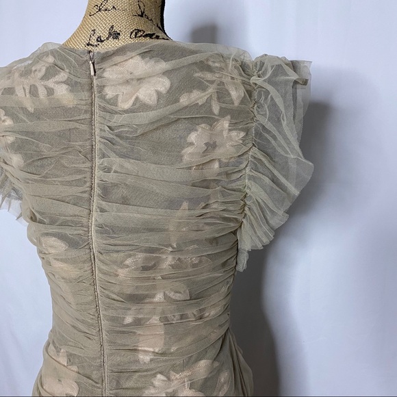 Tadashi Shoji Black w/ Ecru Mesh Draping Evening Dress, 10 - Picture 7 of 11